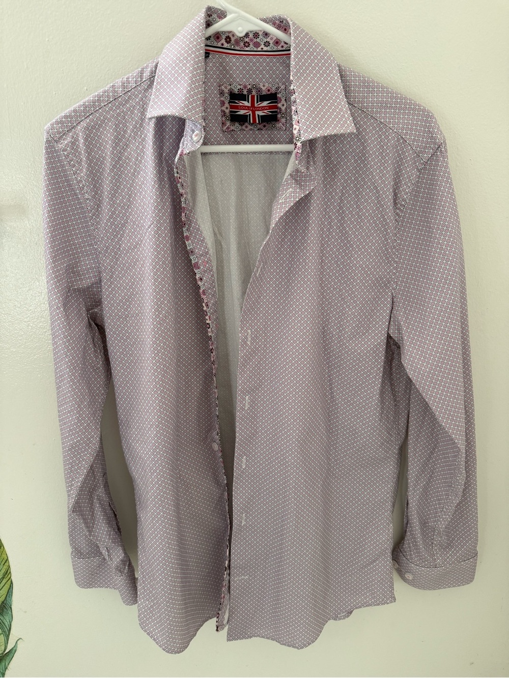 LIKE NEW! Slim Fit Men's Dress Shirt Pink / multi - Union Jack Trim